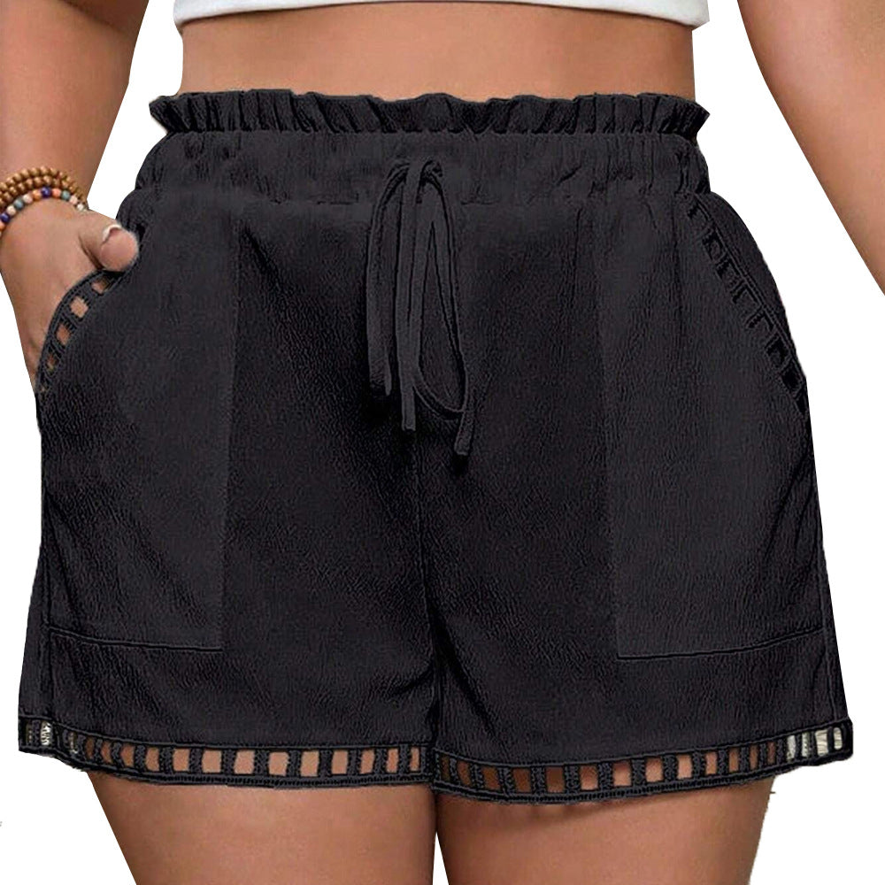 Damen Freizeit Shorts mit elastischem Bund und dekorativem Netzdetails Drune