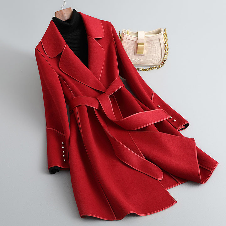 Damen Eleganter Wickelmantel mit Gürtel Drune