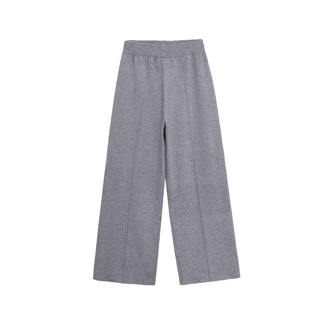 Damen Weite Strickhose mit hoher Taille, elastischem Bund und Teilungsnaht Drune
