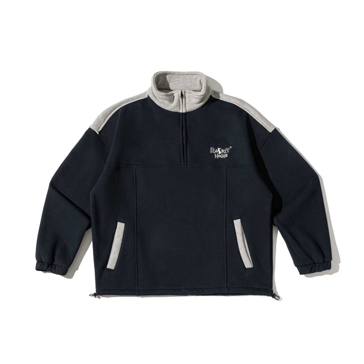 Unisex Halbzip-Sweatshirt im Oversize-Boxy-Schnitt mit hohem Stehkragen und Kängurutasche Drune