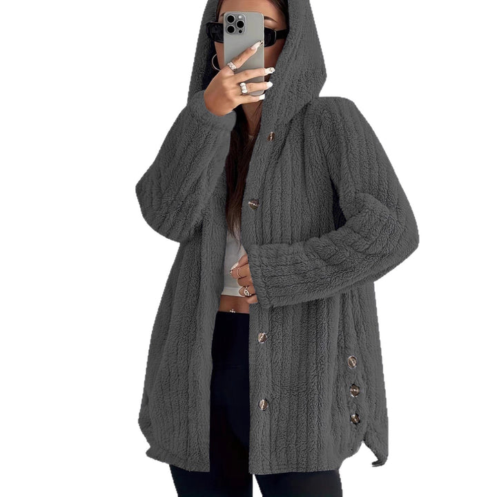 Damen Kuschelige Kapuzenjacke mit Knopfdetails Drune