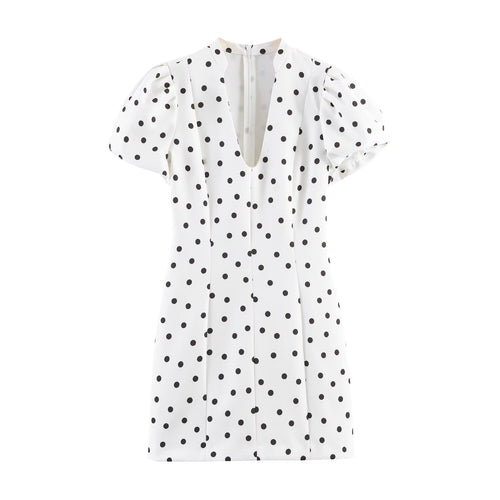 Damen Minikleid mit weitem Puffärmel und elegantem V-Ausschnitt Drune