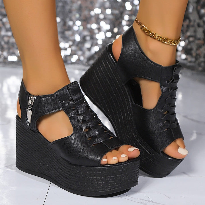 Damen Plateau-Sandalen mit elastischen Schnürungen und Reißverschluss Drune