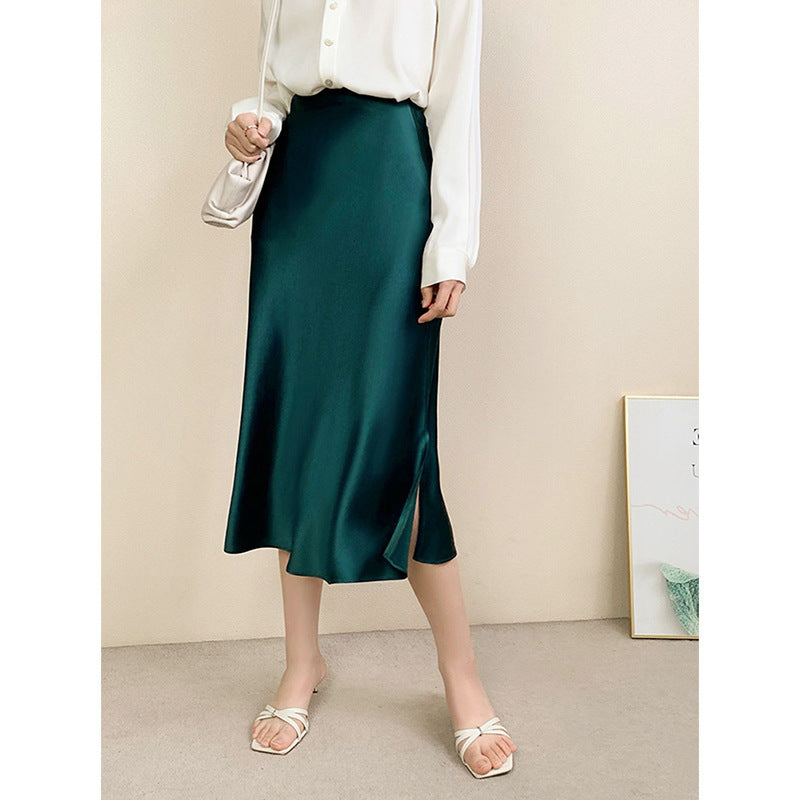Damen Satin-Midirock in Bias-Cut mit hoher Taille und Seitenschlitz Drune