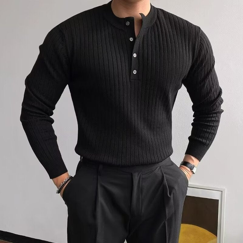 Herren Modisches Langarm-Rippstrickshirt Drune