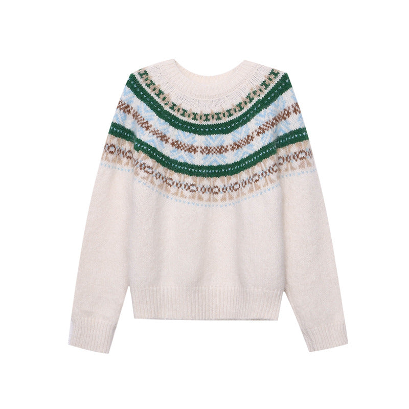 Damen Grobstrickpullover mit lebendigem Muster und weit geschnittenen Ärmeln Drune