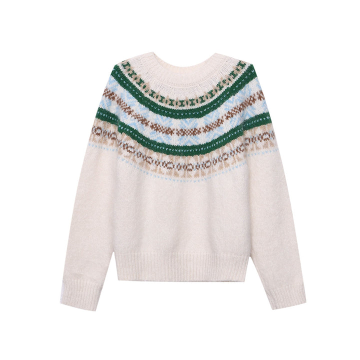 Damen Grobstrickpullover mit lebendigem Muster und weit geschnittenen Ärmeln Drune