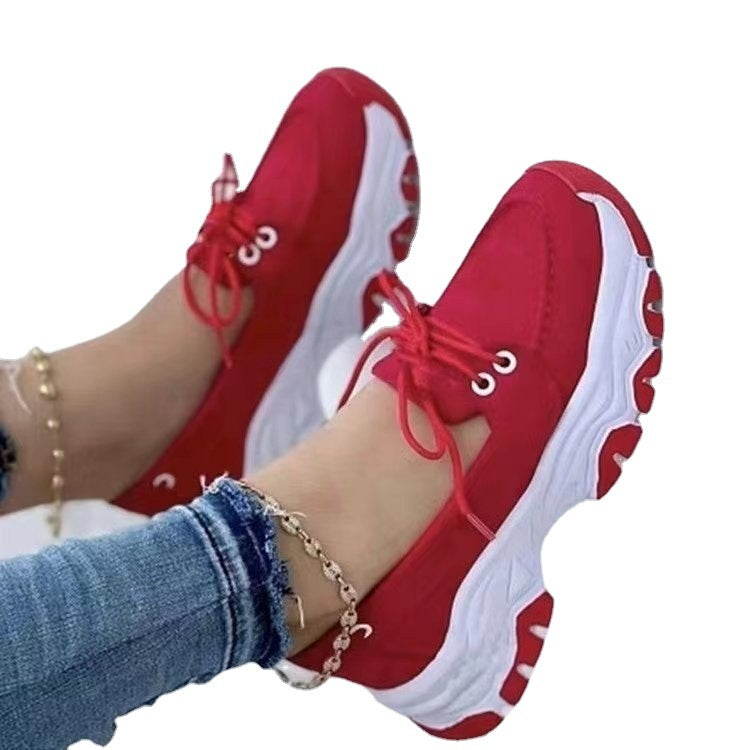 Damen  sportliche Chunky-Sneaker mit leichter Dämpfung, profilierter Wellenlaufsohle und atmungsaktivem Canvas-Obermaterial Drune