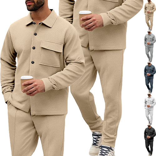 Herren Komfort-Zweiteiler Waffelstruktur-Hemdjacke mit Pattentasche und Relax-Bundhose Drune