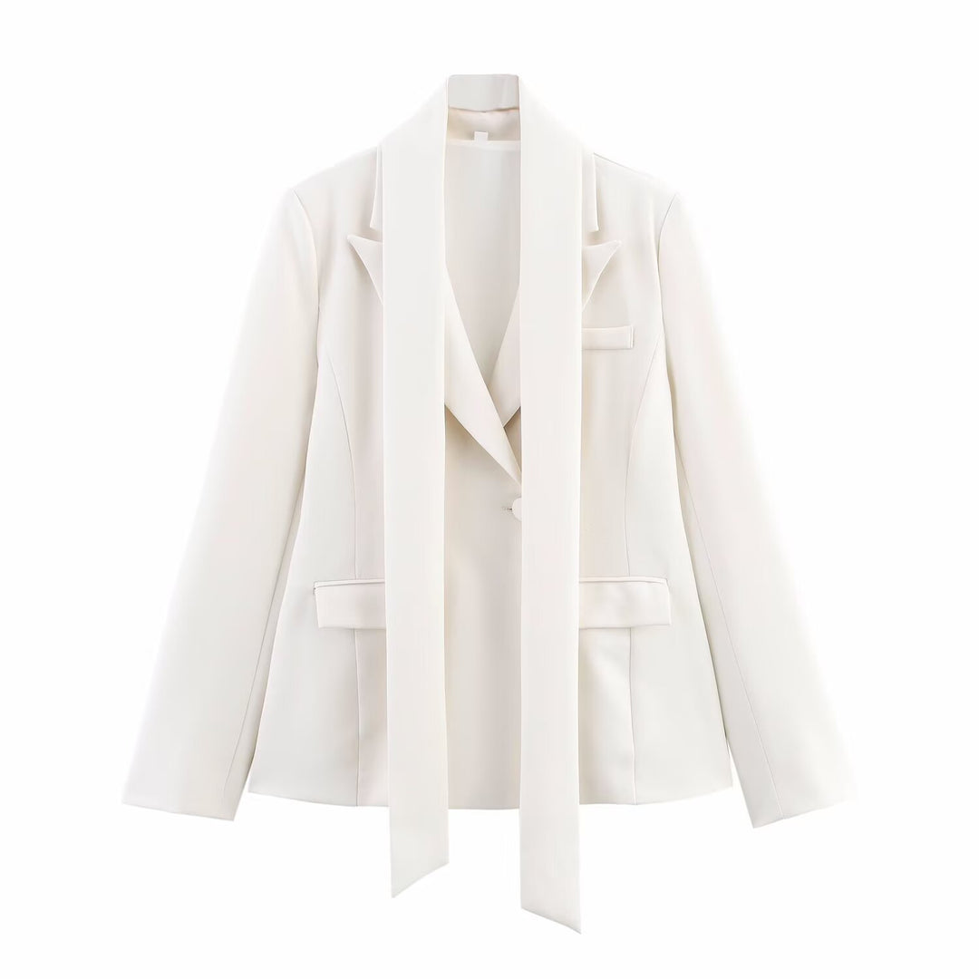 Damen eleganter Blazer mit abnehmbarem Halstuch Drune