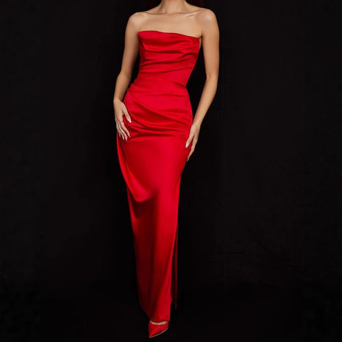 Damen nan luxuriöses Satin-Abendkleid mit drapiertem Bustier taillierten Drapierungen und schlanker Säulensilhouette Drune