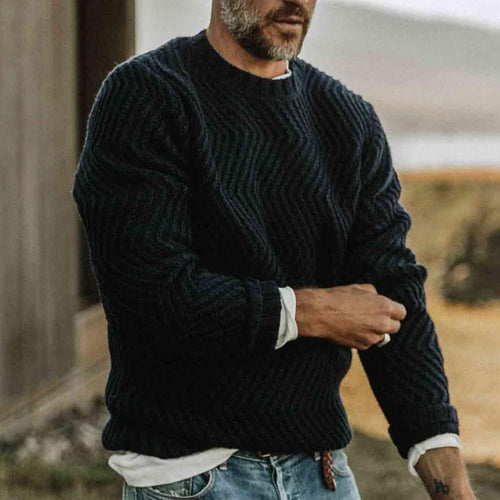 Herren Grobgestrickter Strickpullover mit Zickzack-Struktur und Rundhalsausschnitt Drune