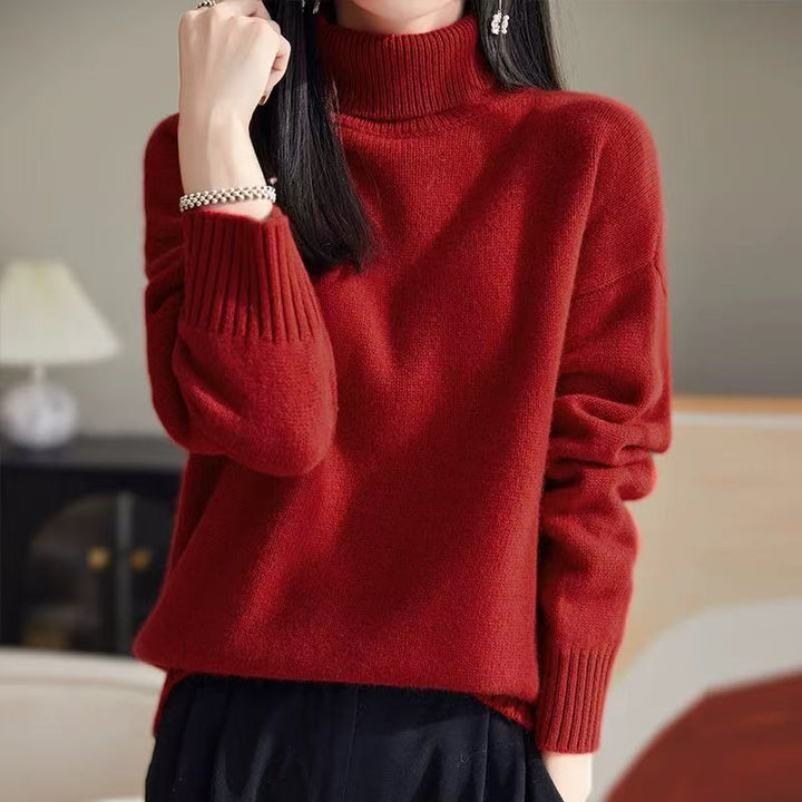 Damen Grobstrickpullover mit hohem Kragen und weichem Material Drune