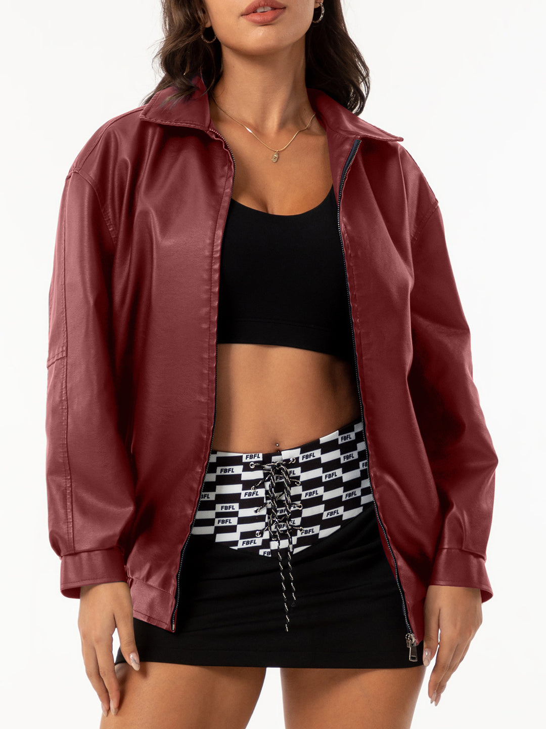Damen nan leichte Satin Bomberjacke mit Reißverschluss und lockerer Passform Drune