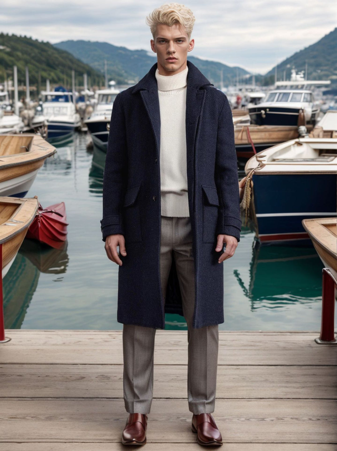 Herren eleganter und hochwertiger Wollmantel Drune