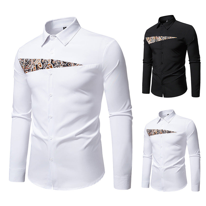 Herren Slim-Fit Business-Hemd mit Paisley-Brustpasse und Kentkragen Drune