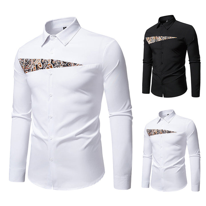 Herren Slim-Fit Business-Hemd mit Paisley-Brustpasse und Kentkragen Drune