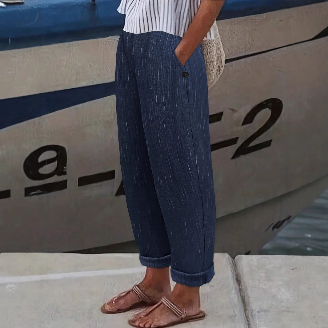 Damen Bequeme und luftige Leinenhose mit seitlichen Taschen Drune