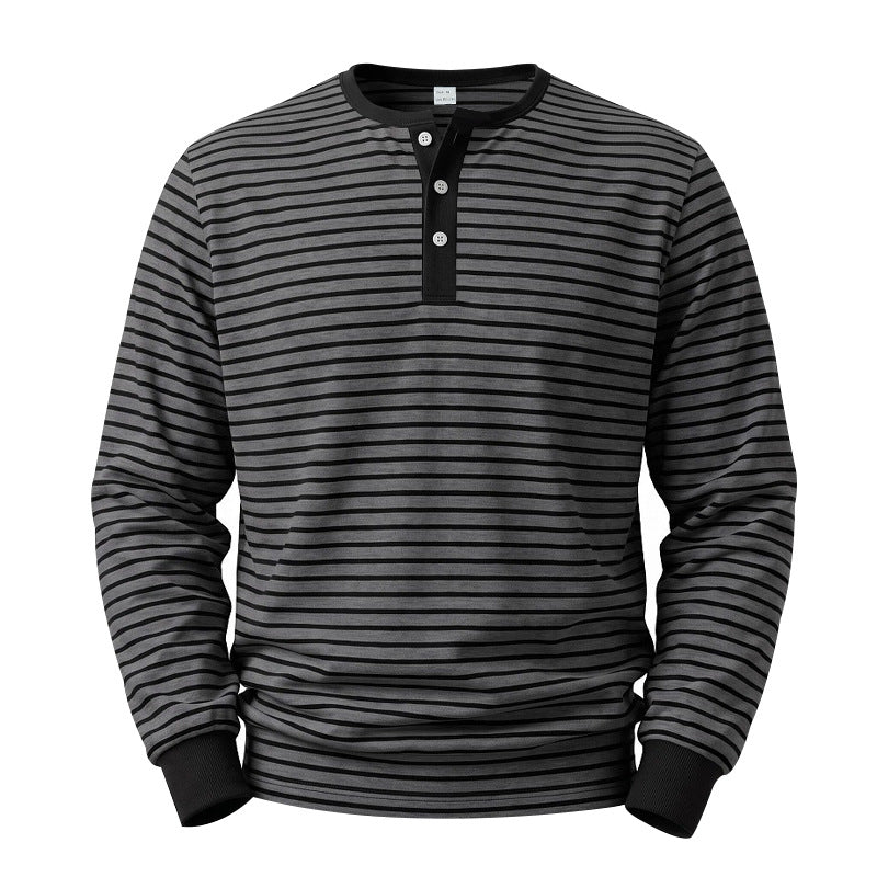 Herren Gestreiftes Langarm-Henleyshirt aus Baumwolljersey mit Knopfleiste Drune