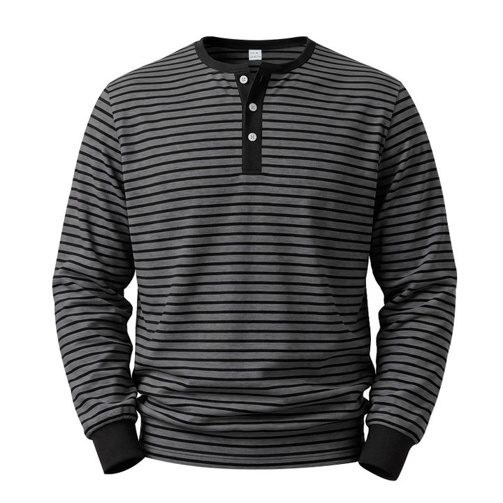 Herren Gestreiftes Langarm-Henleyshirt aus Baumwolljersey mit Knopfleiste Drune