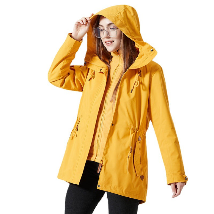 Damen Wasserabweisende taillierte Parka-Jacke mit Kapuze und Kordelzug Drune
