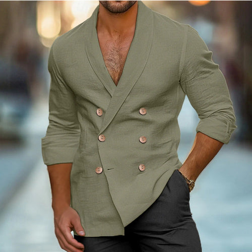 Herren eleganter Leinenblazer im doppelten Knotendesign Drune