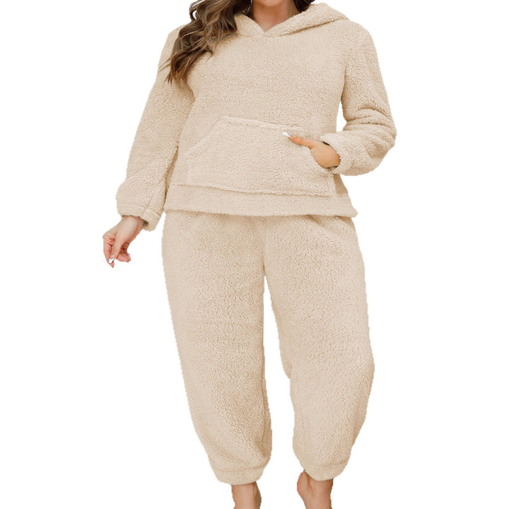 Damen Kuscheliges Teddy-Fleece Lounge-Set mit Kapuzenpullover und Jogginghose Drune
