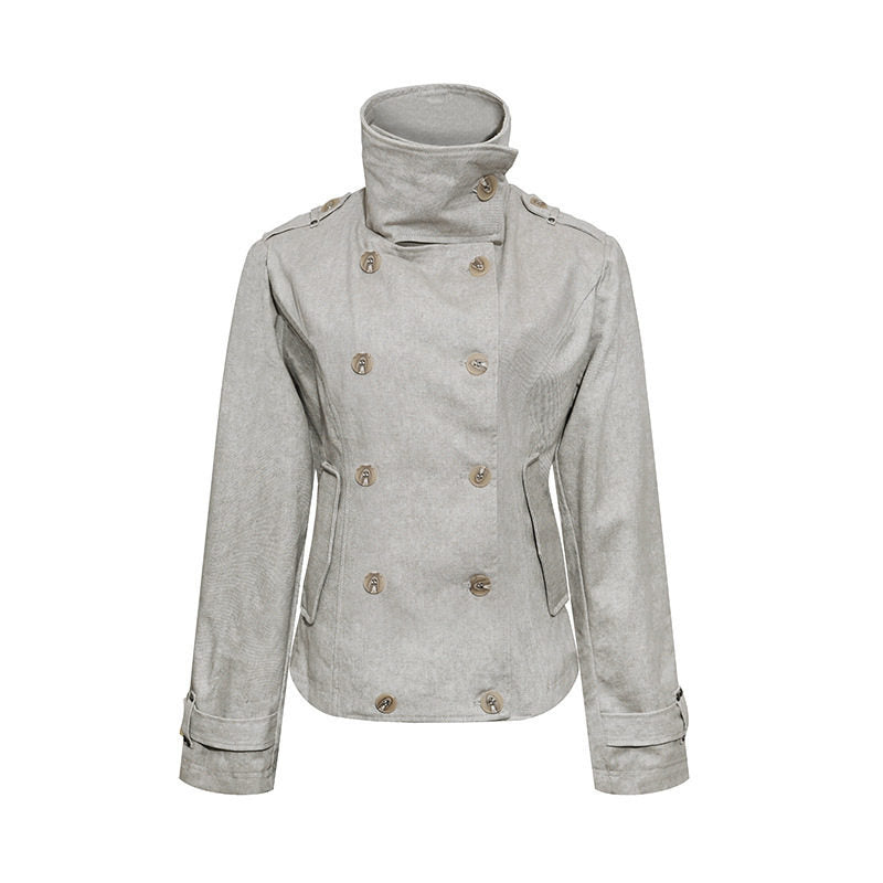 Damen Kurze Doppelreihige Cabanjacke mit Stehkragen und Taillierung Drune