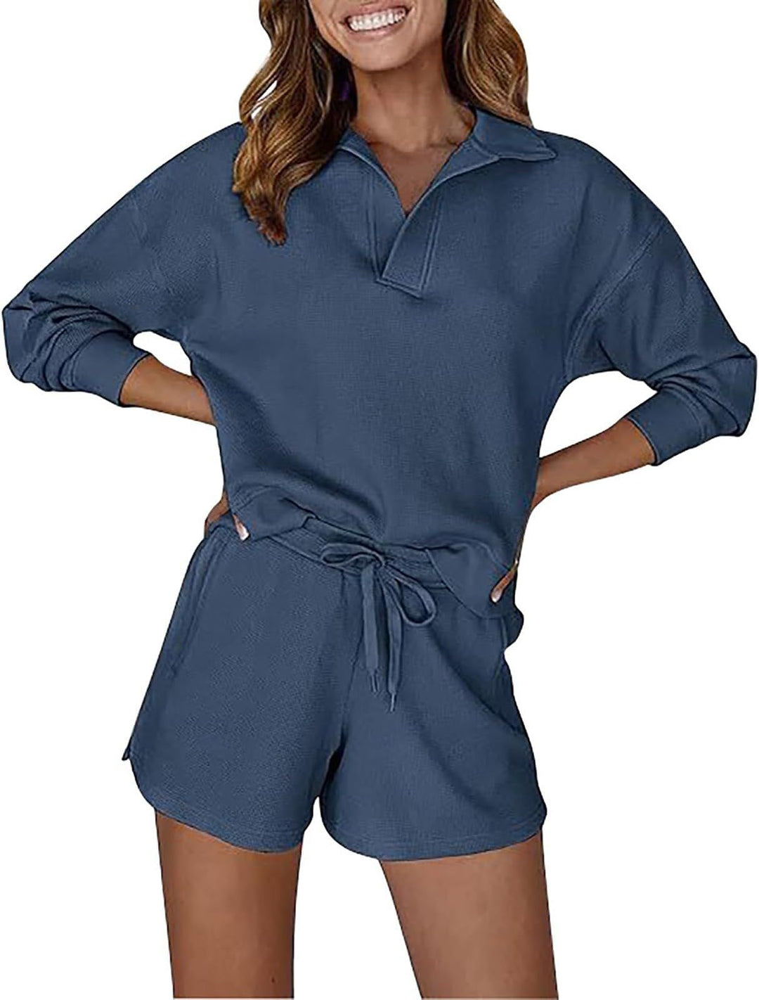Damen lässiges Poloshirt und Shorts Ensemble Drune