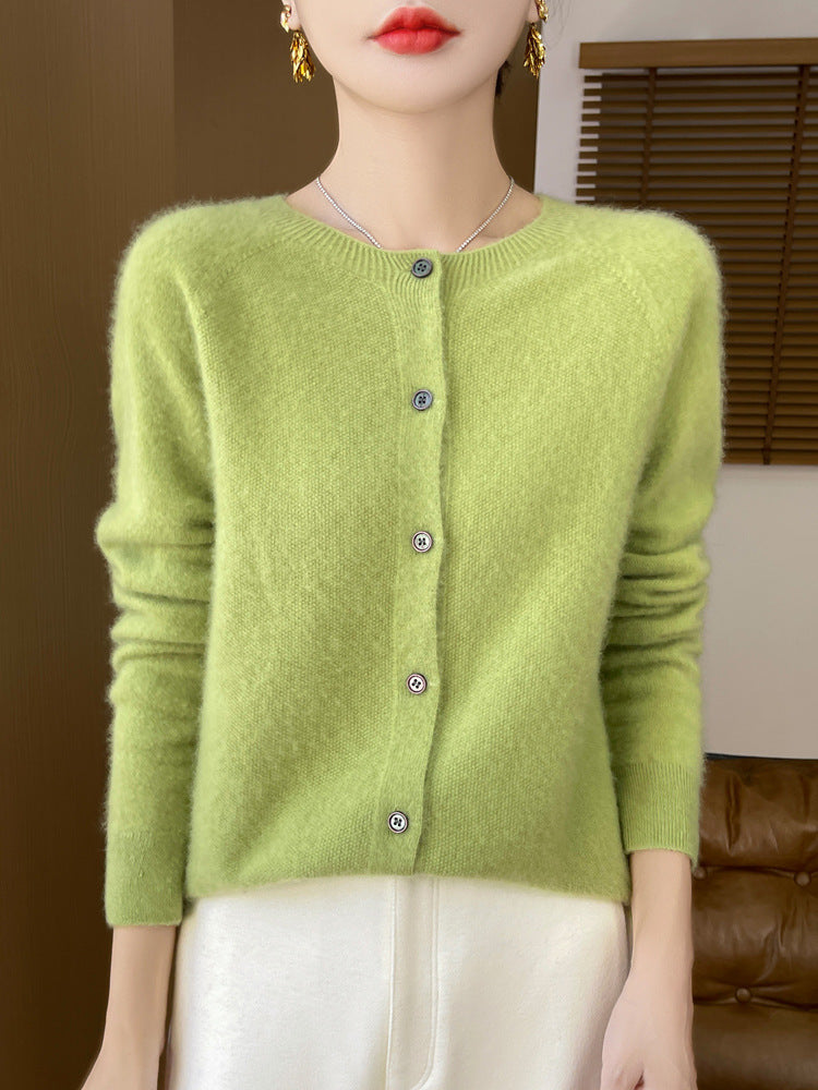 Damen Kuscheliger Kurzcardigan aus Mohair‑Mix mit feiner Schurwollstruktur und Perlmuttknopfleiste Drune
