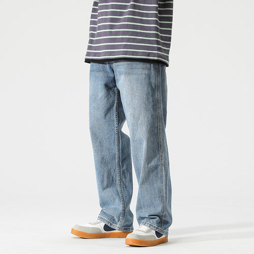 Damen weite verjüngende Denim-Jeans mit mittelhoher Taille Drune