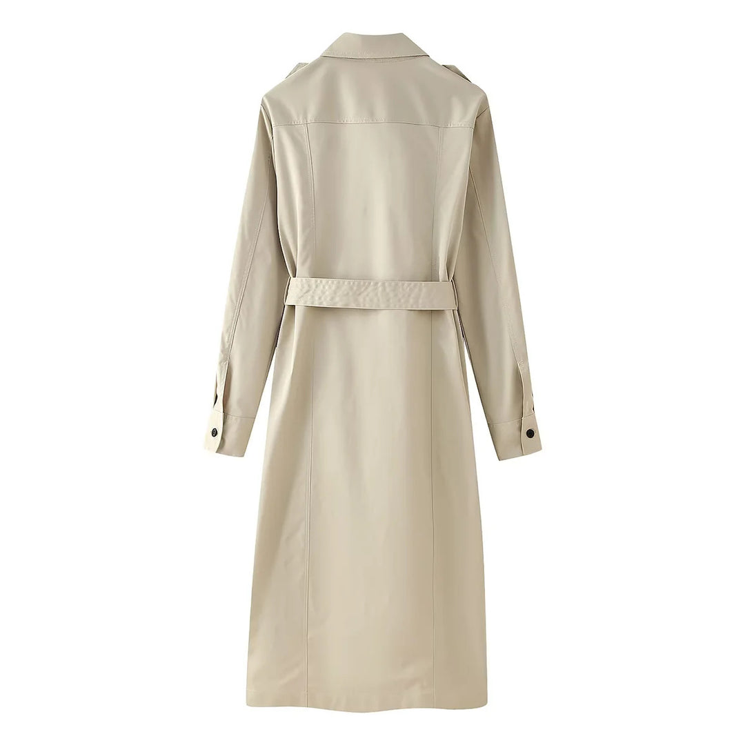 Damen nan langer taillierter Trenchcoat mit Taillengürtel Schulterklappen und durchgehender Knopfleiste Drune