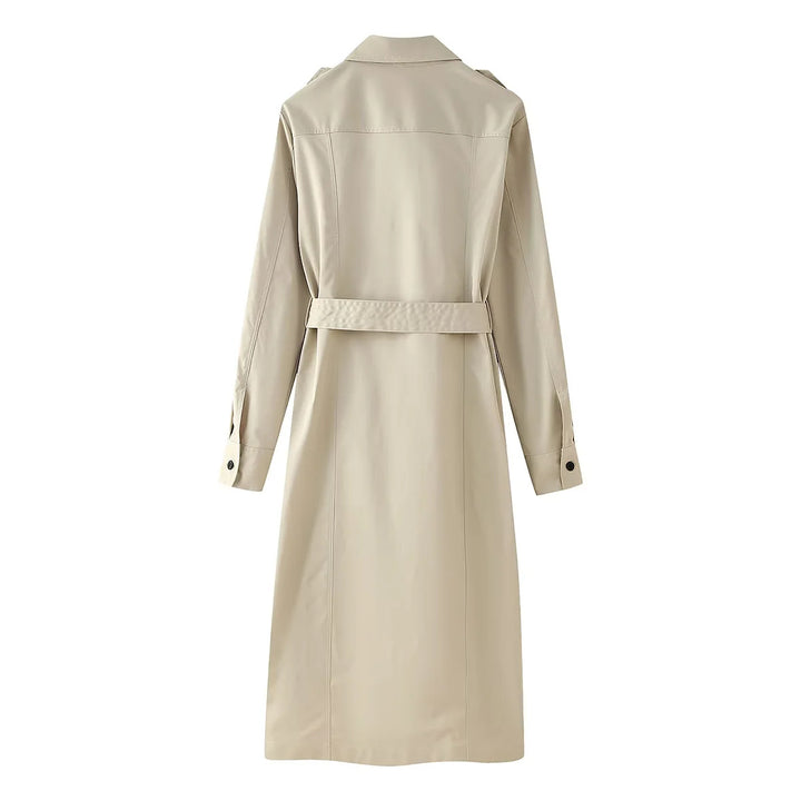 Damen nan langer taillierter Trenchcoat mit Taillengürtel Schulterklappen und durchgehender Knopfleiste Drune