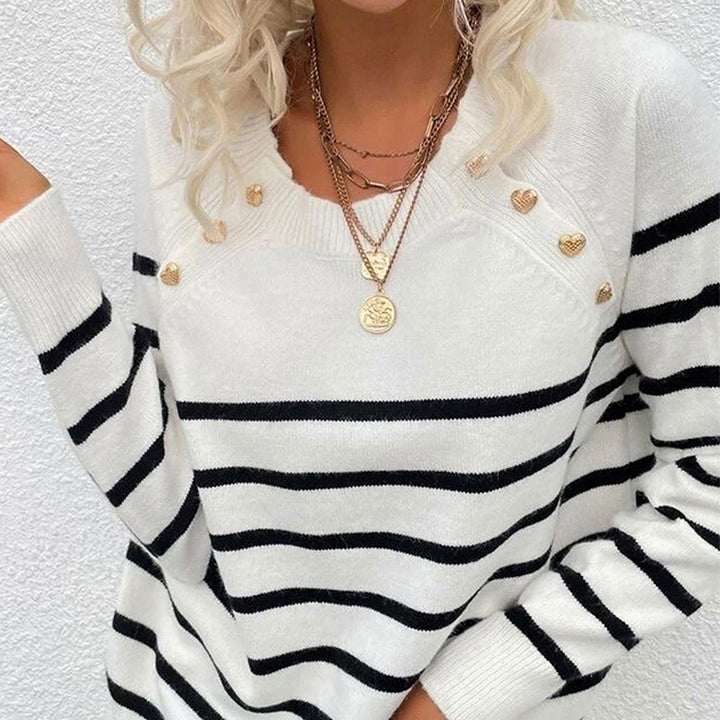 Damen modischer Streifenpullover mit Herzdetails Drune