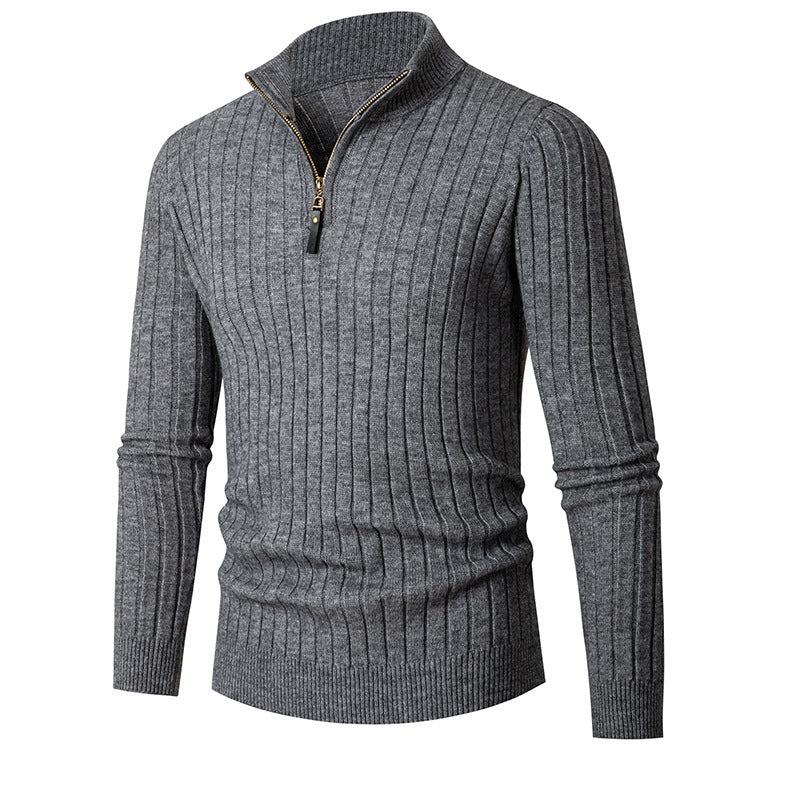 Herren eleganter Pullover mit halb hohem Reißverschluss und Rippstruktur Drune