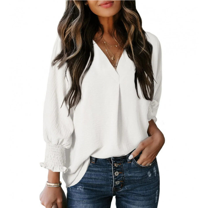 Damen luftige Tunika mit weitem Schnitt und eleganten Puffärmeln Drune