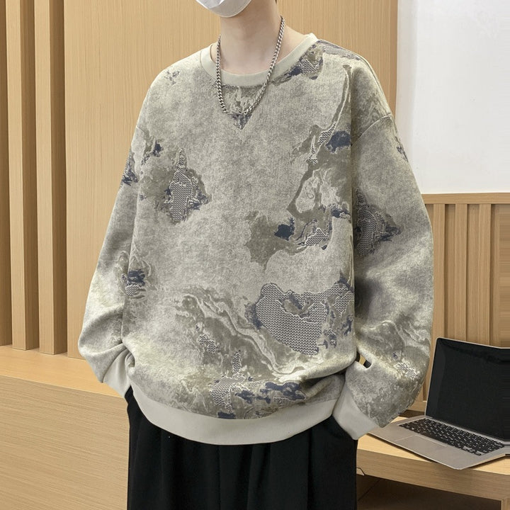 Herren Oversize-Sweatshirt mit abstraktem Marmor-Print und schwerer Baumwollmischung Drune