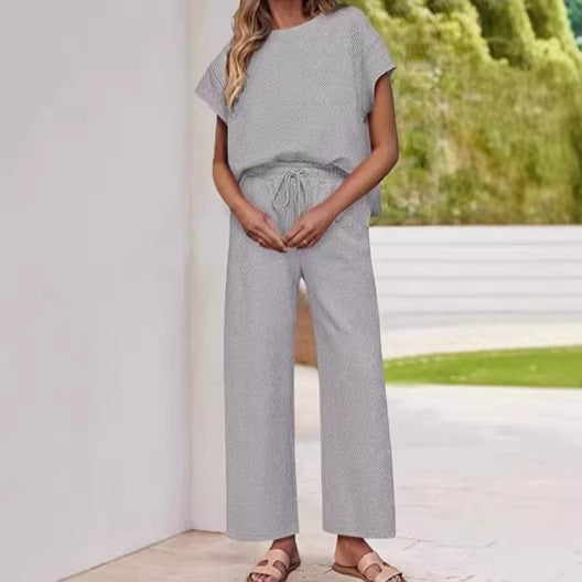 Damen lässiges Zweiteiler-Set mit hochgeschnittener Hose und lässigem Oberteil Drune
