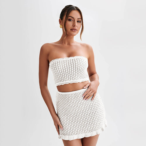 Damen Strick-Bandeau Top mit passendem Rock Drune