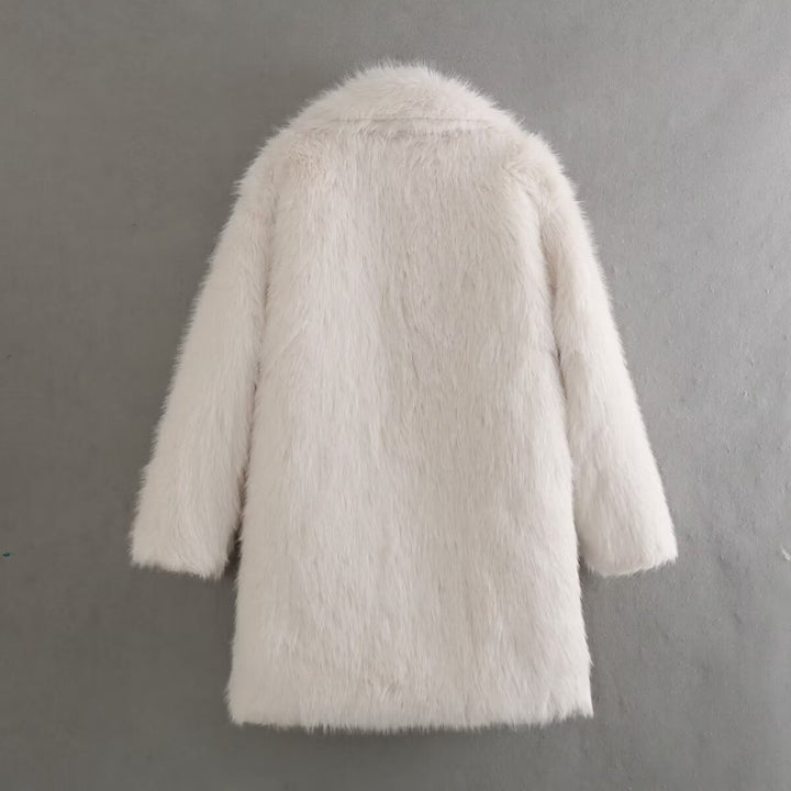 Damen nan luxuriöser Kunstfellmantel mit Schalkragen, mittellanger Silhouette und verdeckten Eingrifftaschen Drune
