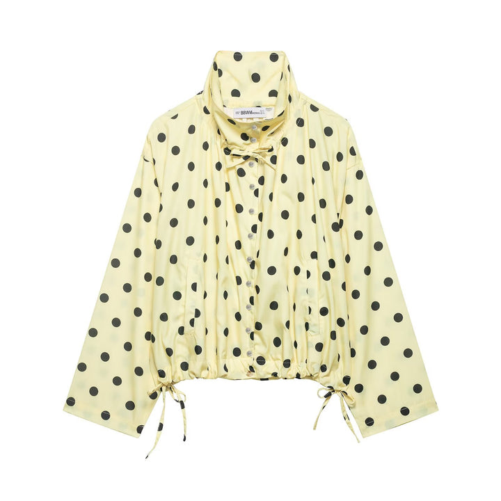 Damen Leichte Oversize-Polka-Dot Windjacke mit Stehkragen, Knopfleiste und Kordelzug Drune