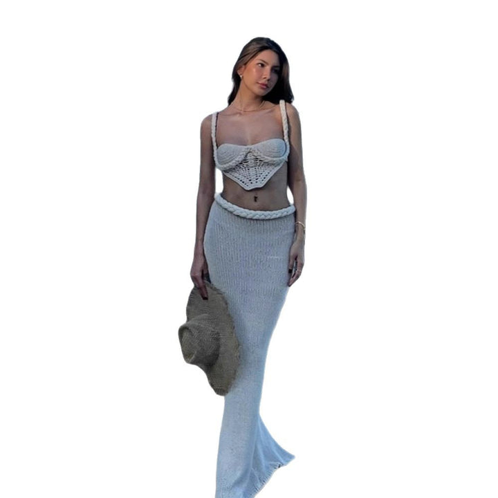 Damen Set aus gehäkeltem Crop-Top und Bleistiftrock Drune