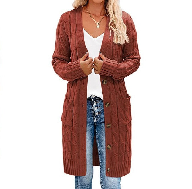 Damen Grobstrickcardigan mit Taschen und Knopfdetails Drune