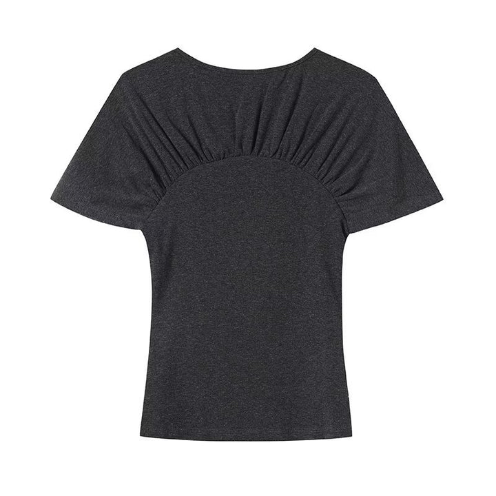 Damen lässiges Kurzarm-T-Shirt mit Raffung und grafischem Druck Drune