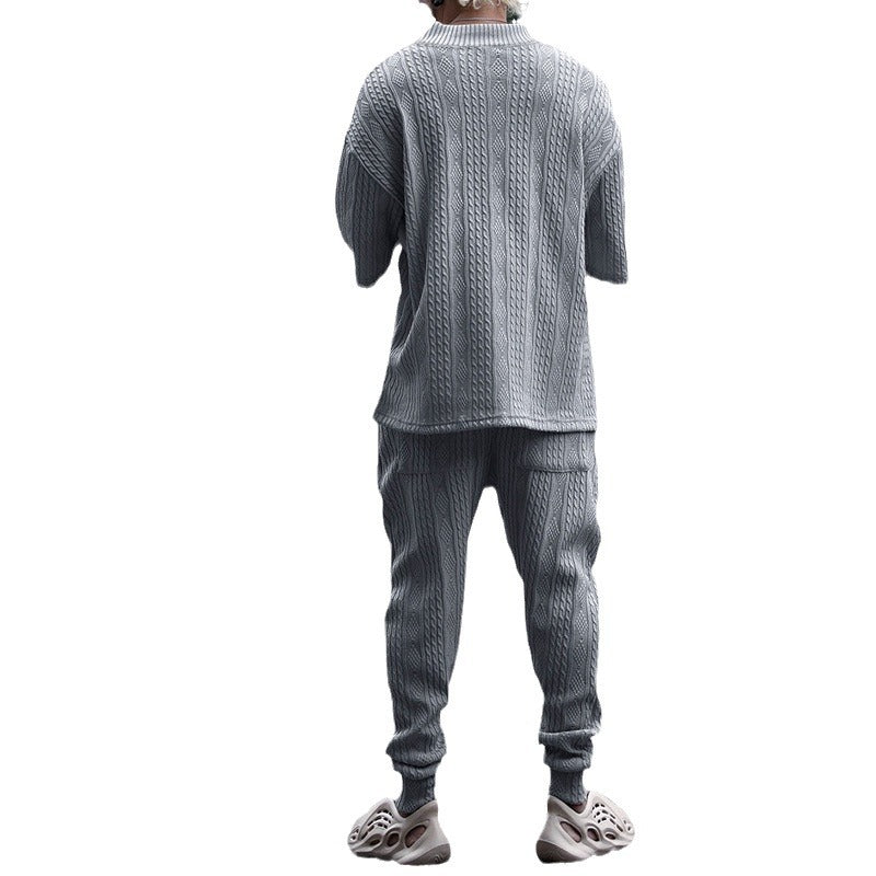 Herren nan lässiges Strickset mit V-Ausschnitt und Kordelzug-Joggerhose Drune