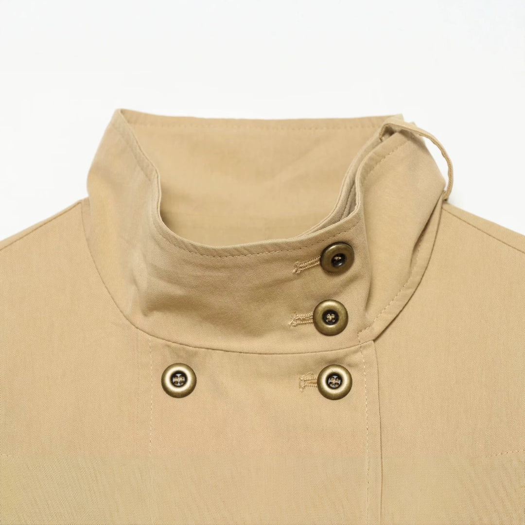 Damen Kurzgeschnittene doppeltreihige Utility-Jacke mit hohem Stehkragen Drune