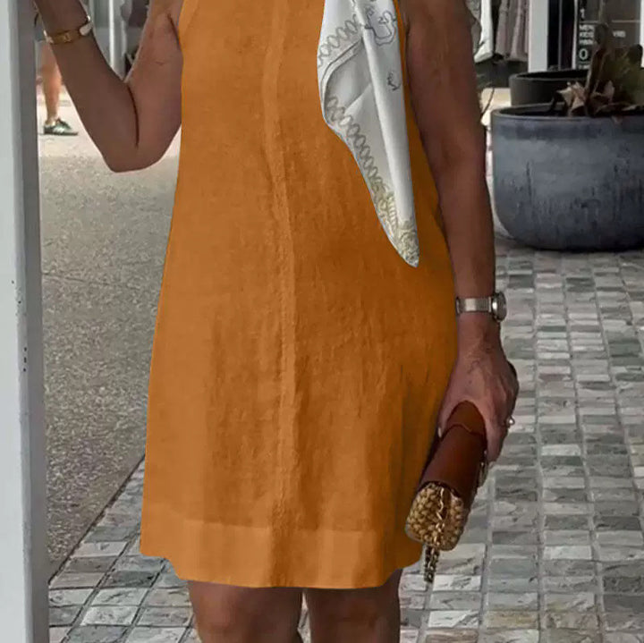 Damen Leichtes Sommerkleid aus Baumwoll-Leinen-Mix mit klassischem Schnitt Drune