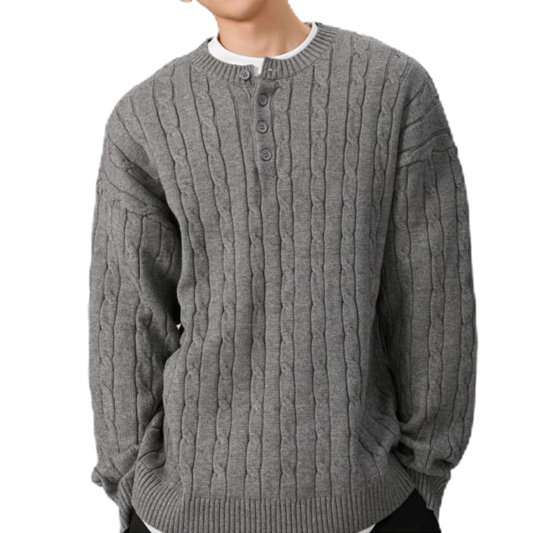 Herren Grobstrickpullover mit Knopfleiste Drune