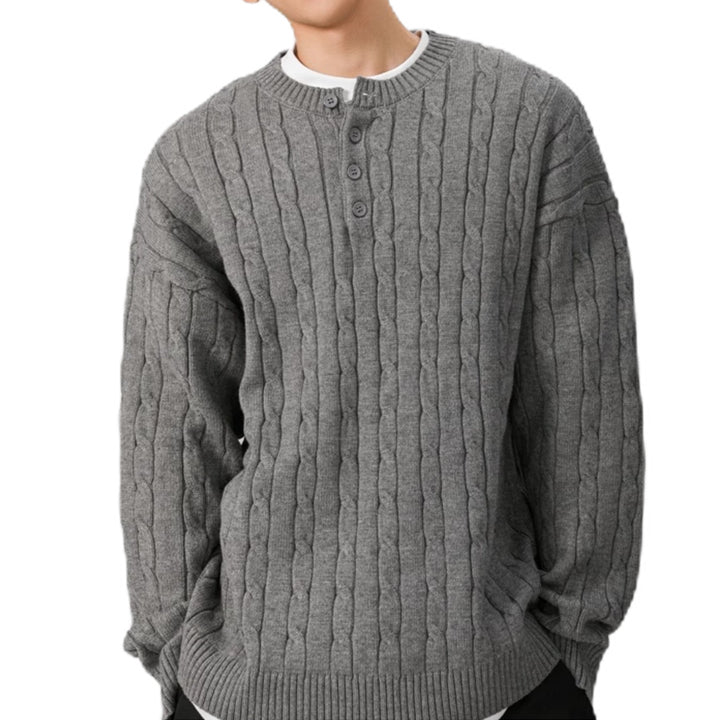 Herren Grobstrickpullover mit Knopfleiste Drune