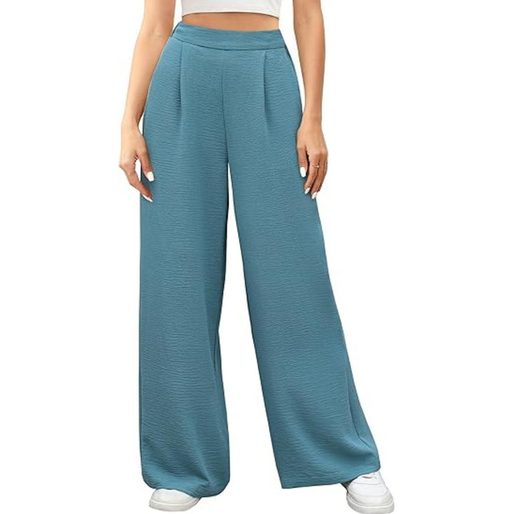 Damen weite High-Waist Palazzo-Hose mit Strukturstoff Drune